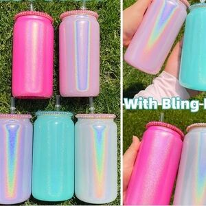 Holographic Shimmer Beer Can Glass